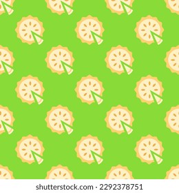 Attractive square tile featuring a captivating food engraving. Seamless pattern with pie  on yellow-green background. Design for a water-resistant wrap for fried chicken.