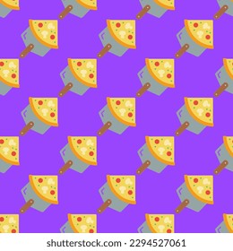 Attractive square tile featuring a captivating food engraving. Seamless pattern with spatula on lavender indigo background. Design for websites to improve user experience.