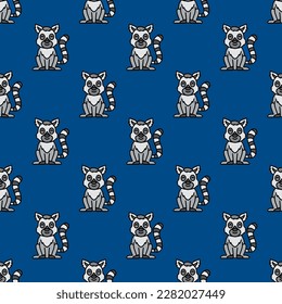 Attractive square tile with a vivid animal etching. Seamless pattern with lemur on usafa blue background. Design for a wall mural with an animal symbol.