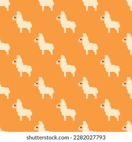 Attractive square tile with a vivid animal etching. Seamless pattern with llama on meat brown background. Design for a set of postcards with animal illustrations.