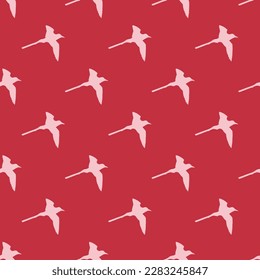 Attractive square tile with a vivid animal etching. Seamless pattern with tropical bird shape of long tail on bubble gum background. Design for a children’s book cover with an animal icon.