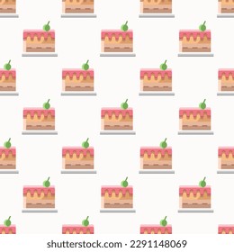 Attractive square tile with a vivid food etching. Seamless pattern with cake on ruby red background. Design for a safe wrap for kebabs.
