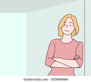 Attractive successful business woman. Confident business woman concept. Hand drawn in thin line style, vector illustrations.