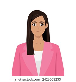 Attractive successful business woman dressed in stylish pink suit. Flat Vector Character Illustration Isolated on White Background