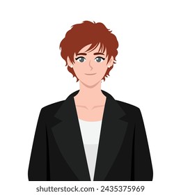 Attractive successful business woman dressed in stylish black suit. Flat Vector Character Illustration Isolated on White Background