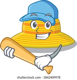 Attractive summer hat caricature character playing baseball