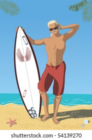 Attractive surfer on the beach