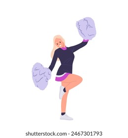 Attractive teenager girl cheerleader school dancer cartoon character dancing jumping with pompoms