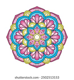 Attractive traditional ornamental colour mandala coloring book page. Easy Mandala Coloring Book Pages for Adults to Relax, Experiences Give Relief. Resizeable Vector File.