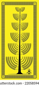 Attractive tree pattern in warli painting, Warli art, wall painting, illustration, vector.