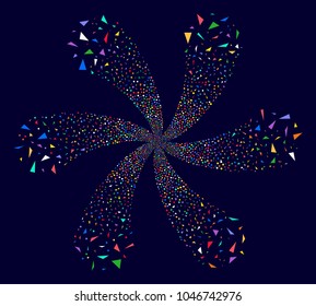 Attractive Triangular Fragments twirl twist on a dark background. Vector abstraction. Suggestive cluster done from scattered triangular fragments items.