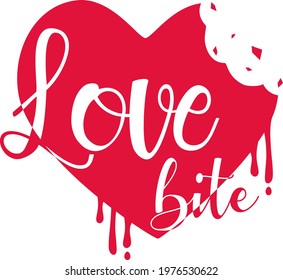 Attractive and unique design of the heart with a bite on the corner and the dripping love at the bottom of the design with the text love bite.