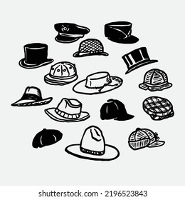 Attractive various kinds of hats icon with illustration style