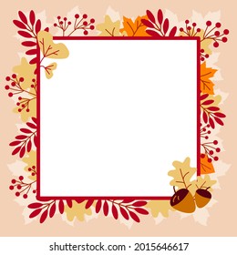 Attractive Vector frame with autumn leaves in bright color with space for text. Vector illustration.