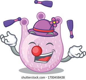 An attractive viridans streptococci cartoon design style playing juggling