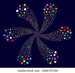 Attractive Wallet swirl twist on a dark background. Vector abstraction. Impressive flower composed from random wallet items.