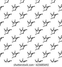 Attractive wedding crown vector seamless pattern background. Beautiful illustration with hand drawn crowns. Stylish fashion backdrop for invitation and wedding decoration design.