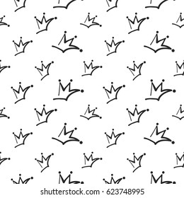 Attractive wedding crown vector seamless pattern background. Beautiful illustration with hand drawn crowns. Stylish fashion backdrop for invitation and wedding decoration design.