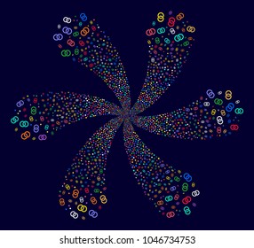 Attractive Wedding Rings curl bang on a dark background. Vector abstraction. Hypnotic burst created from scatter wedding rings objects.