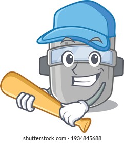 Attractive welding mask caricature character playing baseball