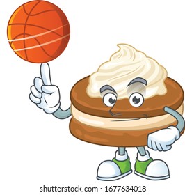 Attractive white cream alfajor cartoon design with basketball