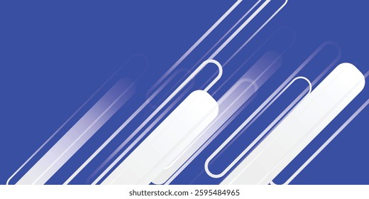 Attractive White Line Movement, Abstract Wave Line, Light Technology Blue Background, Copy Space.