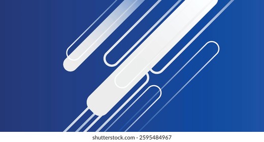 Attractive White Line Movement, Abstract Wave Line, Light Technology Blue Background, Copy Space.