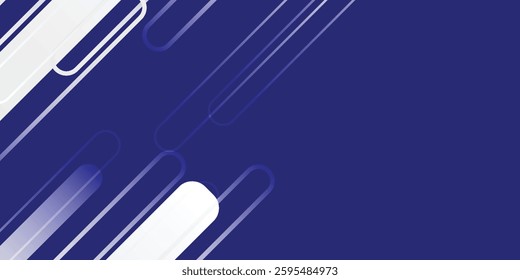 Attractive White Line Movement, Abstract Wave Line, Light Technology Blue Background, Copy Space.