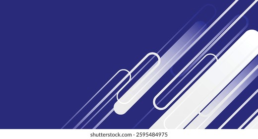Attractive White Line Movement, Abstract Wave Line, Light Technology Blue Background, Copy Space.