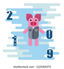 attractive winter picture with a business pig in a suit, funny vector illustration of a flat design