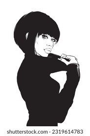 attractive woman in black turtleneck