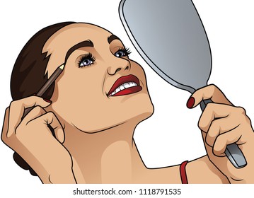 Attractive woman doing make-up on face. 
