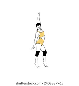 Attractive woman doing stretching exercises flat vector illustration