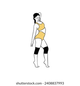 Attractive woman doing stretching exercises flat vector illustration