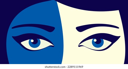 Attractive woman or girl with beautiful eyes and perfect skin close up in the evening or at night.