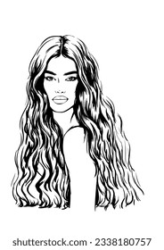 Attractive woman with long wavy hair fashion illustration