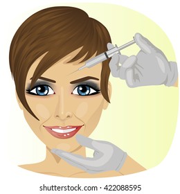Attractive woman at plastic surgery with syringe in her face