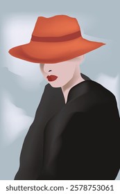 An attractive woman poses in a stylish orange hat.