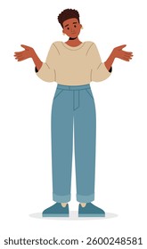 Attractive young african woman spreads hand shrugging shoulders looking puzzled