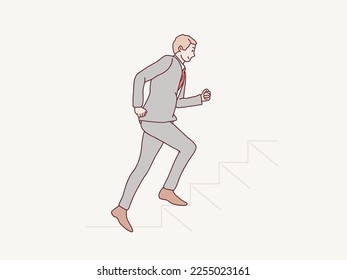 Attractive young business man running forward simple korean style illustration