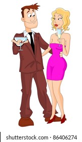 Attractive young couple drinking wine. Vector illustration.