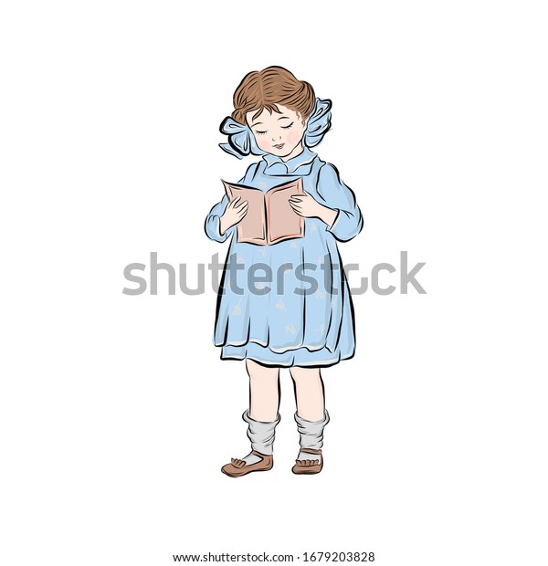 Attractive Young Girl Dressed Blue Dress Stock Vector (Royalty Free ...