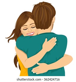 attractive young hispanic woman hugging her man