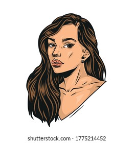 Attractive young latino woman with long hair in vintage style isolated vector illustration