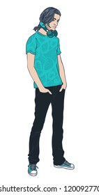 Attractive young man in casual style, vector illustration