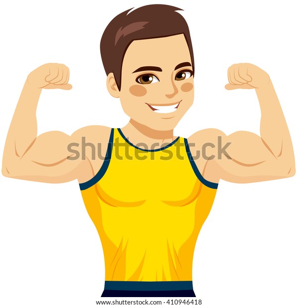 Attractive Young Muscular Man Flexing Biceps Stock Vector (Royalty Free ...