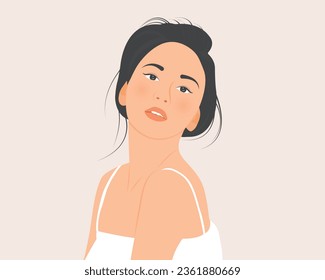 Attractive young woman with bright, clean skin. Health or beauty concept vector illustration.