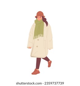 Attractive young woman cartoon street style model character dressed in fashion oversized coat