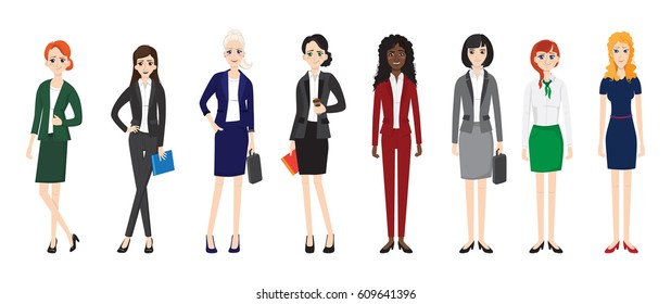 attractive young women in elegant office clothes. vector illustration