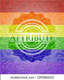 Attribute emblem on mosaic background with the colors of the LGBT flag